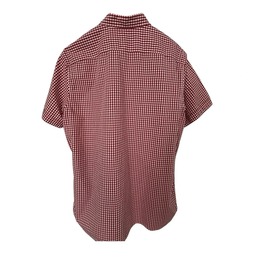 Banana Republic Camden 100% CottonShirt Red White Short Sleeve Button Up Mens LG